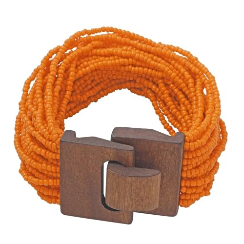 Multi Layers Seed Beads Wide Bangle Strand Bracelet for Women (BR1167)… - color: Orange