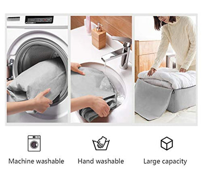 Breathable Canvas Cotton Soft Storage Bags with Handles & 3-side Zip, Good for Cotton Clothes Bedding Organizer Bins, Beige, 3pcs