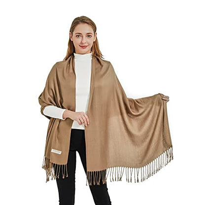 Soft Silky Pashmina Shawl Wraps Solid Colors Scarf for Wedding Evening Dresses - color: E-camel