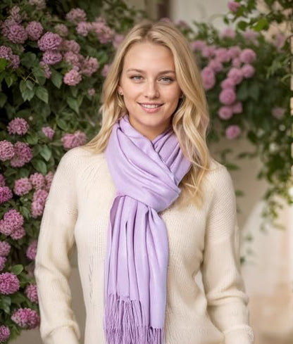 Achillea Lightweight Pashmina Scarf for Women – Soft Silky Shawl Wrap for Evening Dresses, Bridesmaids & Everyday Wear - color: Light Lavender
