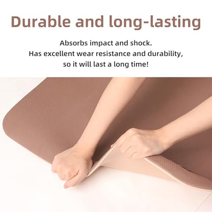 PAIDU Yoga Mat Non Slip Anti-tear,extra thick-2/5 inch（10MM）High Resiliency Professional POE Yoga Mats for Women Men Kids,72"x24"inch,Workout, Yoga, Pilates and Floor Exercise, with Carrier Strap - color: Brown+Apricot