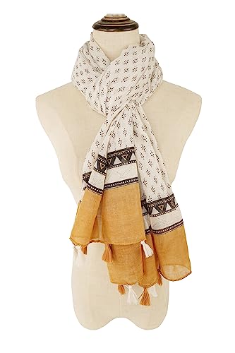 YOUR SMILE Large Boho Scarf for Women Lightweight Floral Printed Scarves Fall Winter Fashion Fringed Shawl wraps - color: 21 White/Khaki Boho