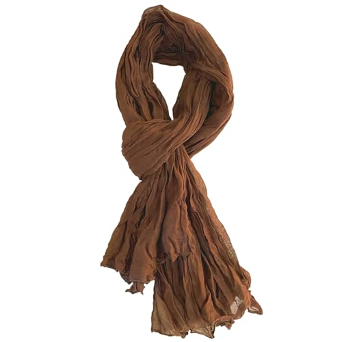 Summer Cotton Blend Crinkle Vintage Soft Scarf Fashion Solid Scarf Wrap Shawl - color: Caramel Brown