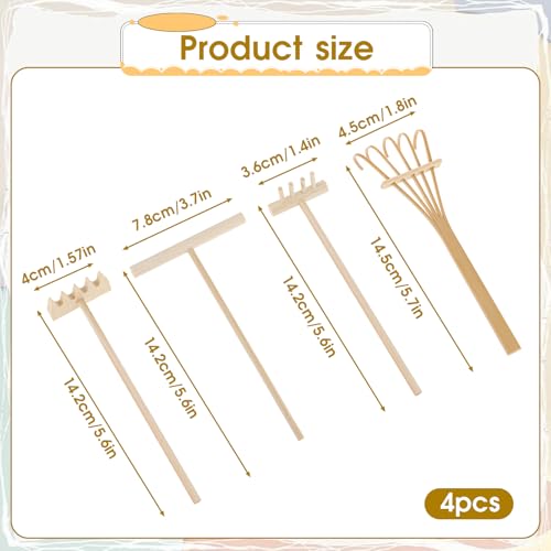 4 Pack Miniature Tabletop Rock Sand Zen Garden Accessories, Mini Zen Garden Rake Tools, Zen Sand Garden Rake Set, Small Rakes for Garden Beds, Mini Sand Stamp Rakes for Home Gift Garden Decor - style: 4Pcs