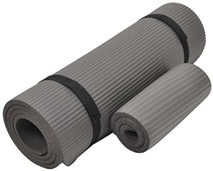 Fitvids All Purpose 1/2-Inch Extra Thick High Density Anti-Tear Exercise Yoga Mat and Knee Pad with Carrying Strap, Multiple Colors - color: Gray