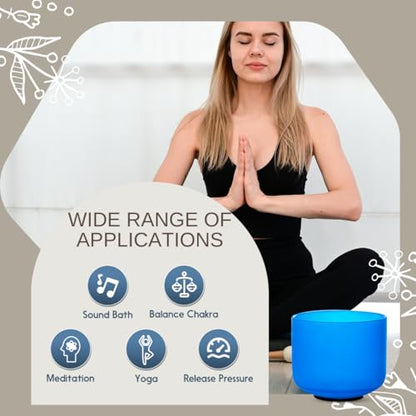 8 inch Blue G Note Throat Chakra Quartz Crystal Singing Bowl, for Healing Mindfulness Meditation Yoga Sound Baths, with Rubber Mallet O-ring - color: Blue G Note Throat Chakra, size: 8 inch