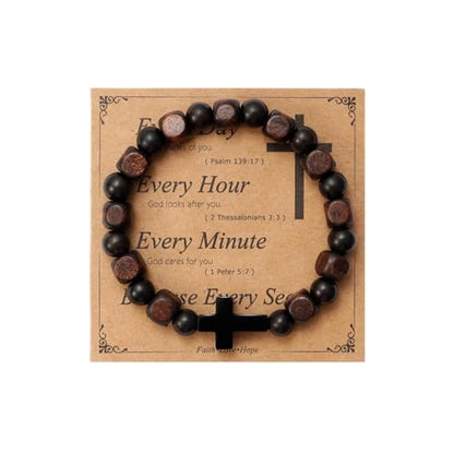 MILAKOO Wooden Bracelet with Black Stainless Steel Cross Charms Bead Christian Gifts for Women Men - color: C2