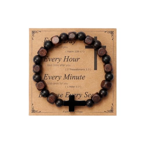MILAKOO Wooden Bracelet with Black Stainless Steel Cross Charms Bead Christian Gifts for Women Men - color: C2