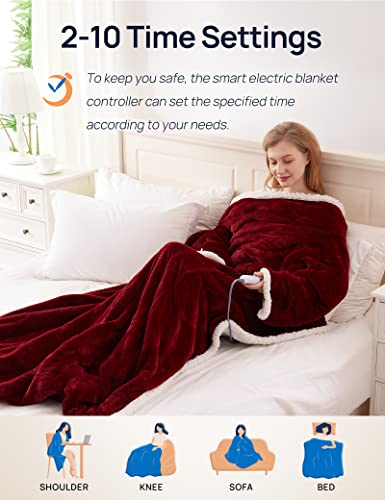 Westinghouse Christmas Electric Snuggle Throw Blankets with Foot Pocket, Wearable Heated Blanket with Sleeves, 6 Heating Levels & 2 to 10 Hours Heating Time Settings, 50 * 70"+18", Red - color: Christmas Red&ivory, size: 70*50" Heated Snuggle Blanket