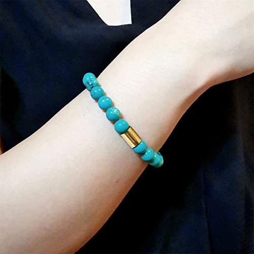 Morchic 8mm Genuine Gemstone Stretch Bracelet for Women Men Unisex, Natural Energy Crystal Stone Beads, Classic Simple Design Cuff Birthday Gift 7.5 Inch - color: Turquoise