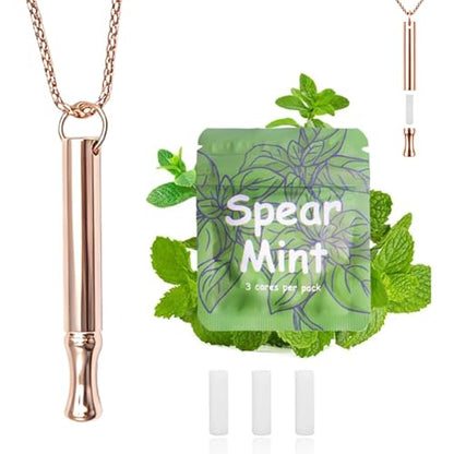 LAMKHOO Breathing Necklace to Quit Smoking and Vaping with Refillable Mint Pods Stop Smoking Aids Fidget Necklace for Anxiety Relief Smokeless Inhaler for Adults (Gold) - color: Copper-color