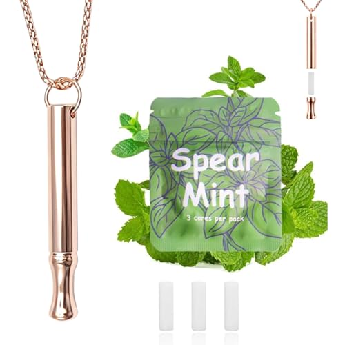 LAMKHOO Breathing Necklace to Quit Smoking and Vaping with Refillable Mint Pods Stop Smoking Aids Fidget Necklace for Anxiety Relief Smokeless Inhaler for Adults (Gold) - color: Copper-color