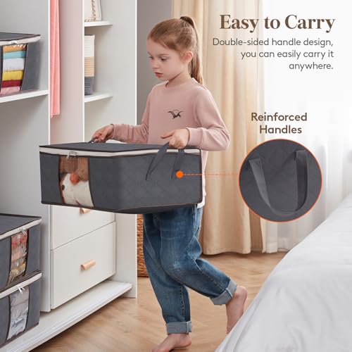 Lifewit 3 Pack 35L Clothes Storage Bins with Lids, Foldable Blanket Storage Bags with Zippers, Clear Window and Reinforced Handles, Closet and Organization for Clothing, Sweater, Comforter, Bedding - size: 35L