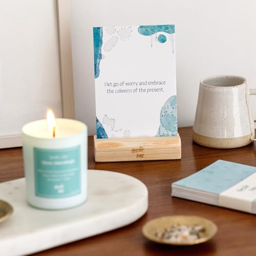 Dear Me Calmness Affirmation Cards – Uniquely Designed Mindfulness Deck with Wooden Stand – Positive Daily Affirmations for Stress Relief, Relaxation – Self Care Gift for Women & Men