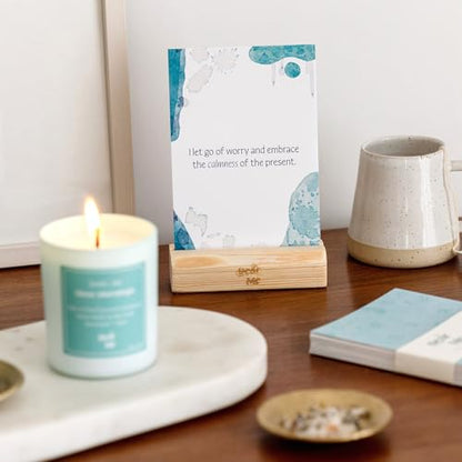 Dear Me Calmness Affirmation Cards – Uniquely Designed Mindfulness Deck with Wooden Stand – Positive Daily Affirmations for Stress Relief, Relaxation – Self Care Gift for Women & Men