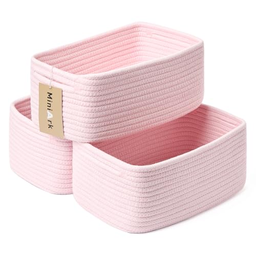 MiniArk Small Storage Baskets for Organizing | Closet Organizer Bins | Shelf Toy Basket | Woven Rope Baskets | Cube Decorative Box | Shallow Basket | 13x8.5x5.1” | 3 Packs Light Pink - color: Light Pink, size: 3pcs-L13xW8.5xH5.1"