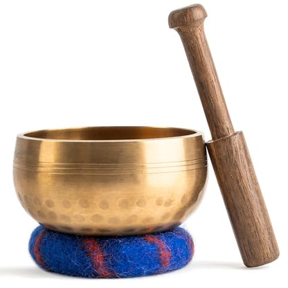 Handcrafted Tibetan Singing Bowl Set – 3.5” Sound Bowl for Meditation, Sound Healing & Yoga – Healing Instrument with Wooden Striker & Cushion – Authentic Hand-Hammered in Nepal - size: 3.5″ Set