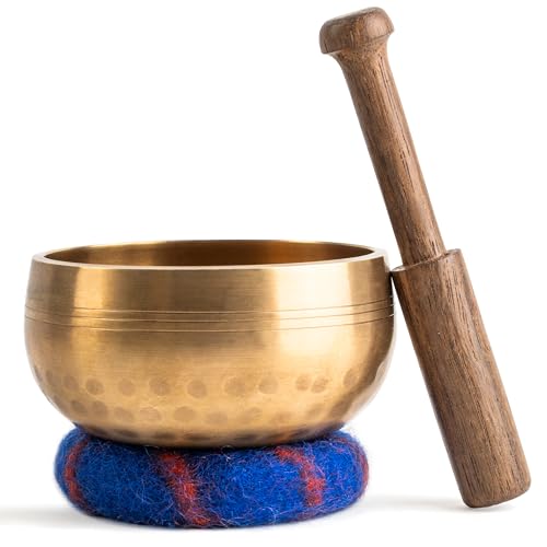 Handcrafted Tibetan Singing Bowl Set – 3.5” Sound Bowl for Meditation, Sound Healing & Yoga – Healing Instrument with Wooden Striker & Cushion – Authentic Hand-Hammered in Nepal - size: 3.5″ Set