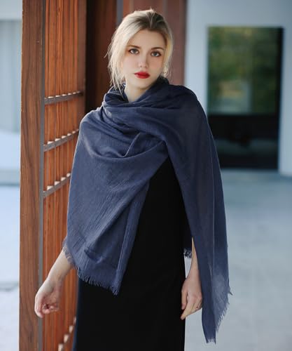 Harewom Lightweight Gauze Linen Feeling Shawl Wraps for Women Beach Summer Scarf for Evening Wedding Dresses - color: Shawl Wraps - Navy Blue