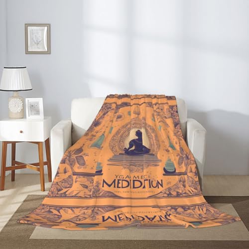 Yoga Meditation Printing Thick Flannel Blanket 80x60in Double-Sided Vertical Soft Sofa Rug