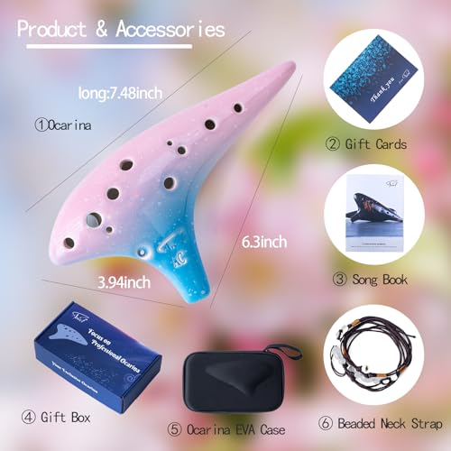 “Ocean Notes” 12 Hole Sweet Potato Ocarina Graceful Shape Pottery Ocarina in Alto C (Sea Rose) - style: Sea Rose