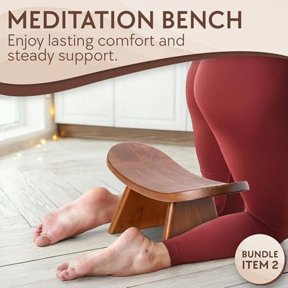 Meditation Altar Table and Meditation Ergonomic Kneeling Bench Bundle - Made of Strong and Durable Mango Wood