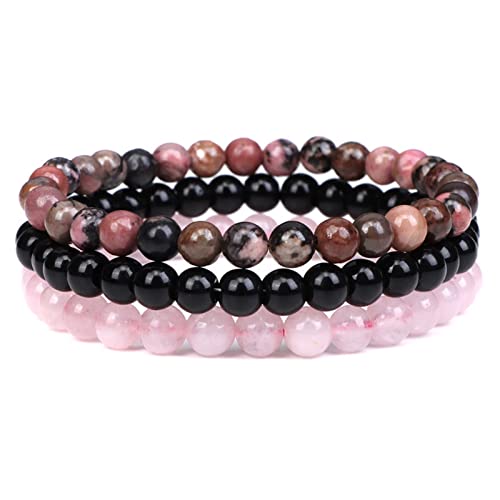 2Pcs Matte Lava Rock Volcanic Stone Beads Stretch Bracelet Stacking Frosted Gemstone Turquoise Seed Bracelet for Men Women Couple Stress Relief Aromatherapy Jewelry Gift - color: G pink