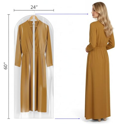 60” All Clear Garment Bags for Travel - PEVA Waterproof Suit Cover with Zipper for Hanging Clothes, long Gowns - Durable Dresser for Closet Storage, Dustproof & Moisture Resistant - 60”/6 Pack - size: 60" -6 Pack