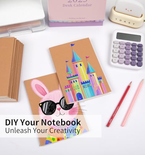 100 Pack A5 Ruled Lined Kraft Notebooks Bulk, Journaling Notebooks, Soft Cover Composition Notebook, 8.3x5.5 Inches 60 Pages Travel Journal Notebooks Set for Work, School, Writing - style: Brown-100-Lined