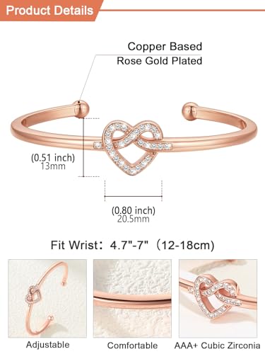 U7 Unisex Simple Cuff Bracelet 18K Real Gold Platinum Plated Fine Bracelets Fashion Jewelry Open Bangle Cuff Bracelets, Twisted or Heart Style - color: E.CZ Knot Bracelet-Rose Gold