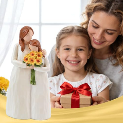 Mom Gifts from Daughter, Mother Daughter Figurine, Hand-Painted Resin Sculpture, Meaningful Birthday Mothers Day Valentines Day Gift, Home Decor Keepsake (Sunflower) - color: Mother Daughter Sunflower Figurine