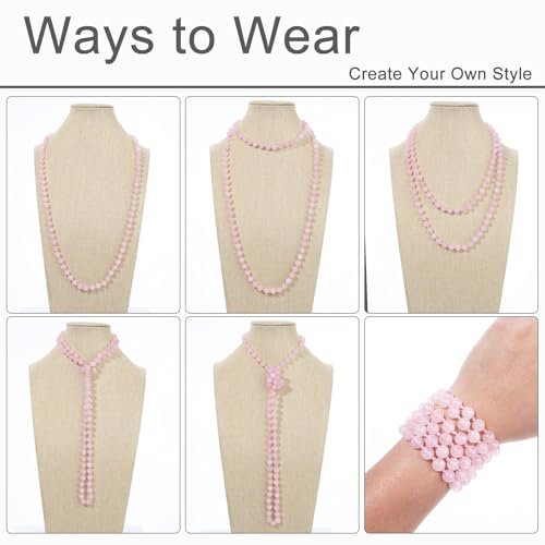 Beaded Necklace Hand Knotted for Woman - color: Rose Quartz 1