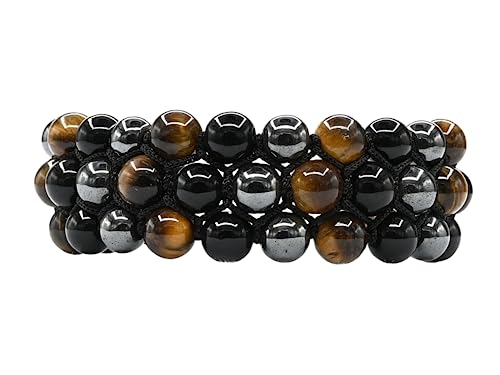 Amazing Gemstone Triple Protection Bracelet - Hematite Black Obsidian Tiger Eye Bracelet Set for Men Women Healing Calming Anxiety Stress Relief Gifts Stocking Stuffer (Adjustable, 3 Layer) - color: Triple Protection (3 Layer)