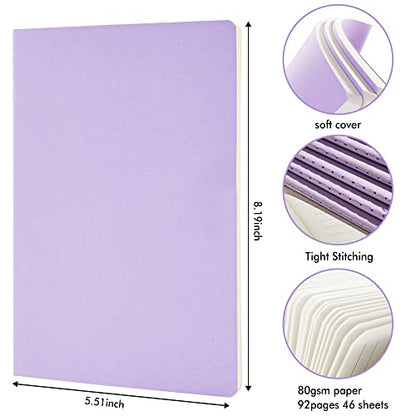 feela 8 Pack Soft Cover Journal Bulk, Notebooks College Ruled for Work, Lined Travel Journal for Women Men, Note Taking Notebook School Supplies Business Writing, 8.2” x 5.5”, A5, Light Purple - color: 8 Light Purple