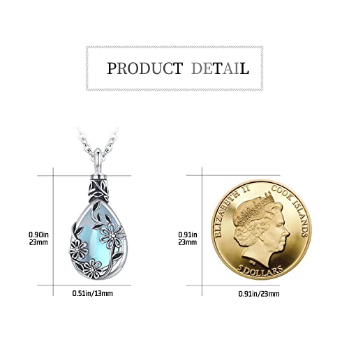 JUSTKIDSTOY Moonstone Urn Necklace for Ashes Sterling Silver Daisy/Rose/Tree Teardrop Pendant Necklace Cremation Jewelry Keepsake Memorial Gifts for Mother Grandma w/Funnel Filler - style: Daisy