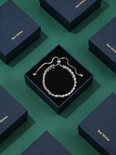 Birthstone Bracelets for Women, Sterling Silver Tennis Bracelets Emerald Cut Bezel Set with Adjustable Chain, Elegant Anniversary, Birthday or Valentine's Day Gift - color: 10-Oct-Pink Tourmaline