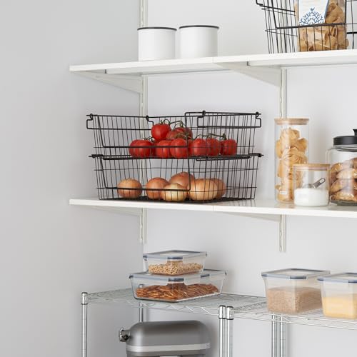 TRINITY 2-Pack Stackable Metal Wire Storage Baskets With Handles, Black, 19 Inches - color: Black, size: 19 Inches
