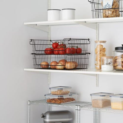 TRINITY 2-Pack Stackable Metal Wire Storage Baskets With Handles, Black, 19 Inches - color: Black, size: 19 Inches