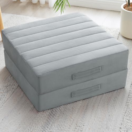JKMAX 2 Pcs High Density Foam Floor Pillow - Upgraded Large Pillows Seating for Adults - Outdoor Floor Cushion with Soft Tufted Cover - Yoga Pillows for Sitting On Floor - 22 Inch Light Gray - color: Light Gray, size: 2 Counts