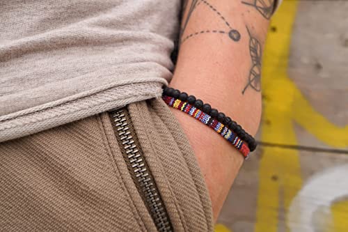 Made by Nami 2 Pcs Boho Surfer Bracelets for Men and Women Waterproof and Adjustable Beach Bracelets for Men and Women Set of 2 Beaded & Braided - color: Lava Beads & Dark Multi