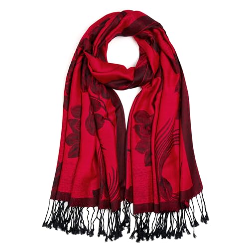 QIUTIMIY Paisley Pashmina Shawls and Wraps for Women Reversible Jacquard Festival Rave Pashmina Scarves with Fringe Vintage - color: Flower13-red