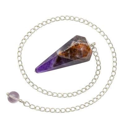 Amazing Gemstone Chevron Amethyst Crystal Pendulum for Divination - Certified Dowsing Crystals and Healing Stones for Chakra Balancing and Meditation - Enhance Reiki Spiritual Growth - color: Amethyst (Chevron)