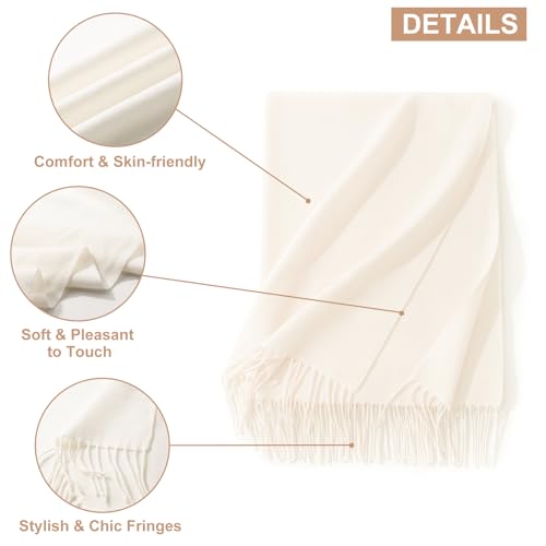 Sumolux Scarf for Women Pashmina Shawls Wraps for Evening Dresses Wedding Bridesmaid Gifts Winter Warm Soft Scarves - color: Creamy White