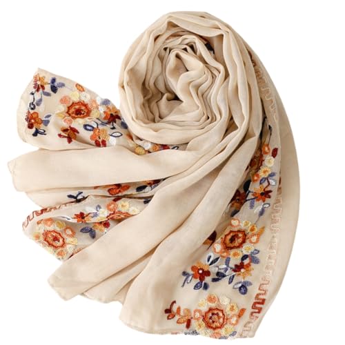 MINIDORA Soft Lightweight Scarves for Women Floral Embroidered Shawls for Holiday Summer Travel Wraps Extra Large - color: Style 2-beige