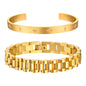 MPRAINBOW 2pcs 18K Gold Plated Chain Link Bracelet, Stainless Steel Crystal Friendship Bracelets Bangle,Watch Band Chains Wristband Jewelry with Adjust Tool - color: Gold Set - K