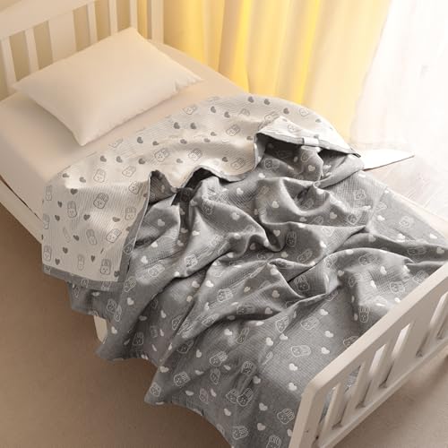 NTBAY 3 Layer Oversized Muslin Cotton Toddler Blanket, Jacquard Reversible Nursery Bed Blanket, Super Soft and Thermal for All Seasons, Baby Gift, 45"x60", Dark Grey Rabbit - color: Dark Grey Rabbit, size: 45x60 Inch (Pack of 1)