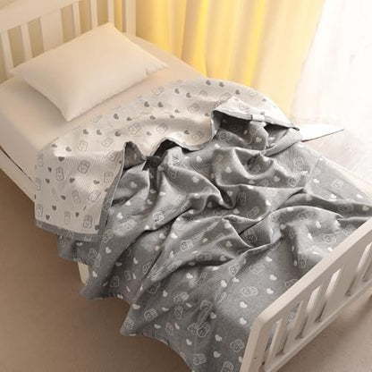 NTBAY 3 Layer Oversized Muslin Cotton Toddler Blanket, Jacquard Reversible Nursery Bed Blanket, Super Soft and Thermal for All Seasons, Baby Gift, 45"x60", Dark Grey Rabbit - color: Dark Grey Rabbit, size: 45x60 Inch (Pack of 1)