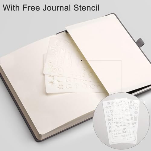 EMSHOI Dotted Journal Notebook, 256 Pages, 120 GSM Thick Paper, A5 Small 5.75"x8.38", PU Leather Hardcover, 5mm Dot Grid Notebook for Journaling, Planning, Drawing, Writing, Dark Grey - color: Dark Grey, size: A5-Dotted