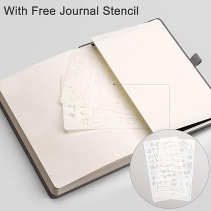 EMSHOI Dotted Journal Notebook, 256 Pages, 120 GSM Thick Paper, A5 Small 5.75"x8.38", PU Leather Hardcover, 5mm Dot Grid Notebook for Journaling, Planning, Drawing, Writing, Dark Grey - color: Dark Grey, size: A5-Dotted