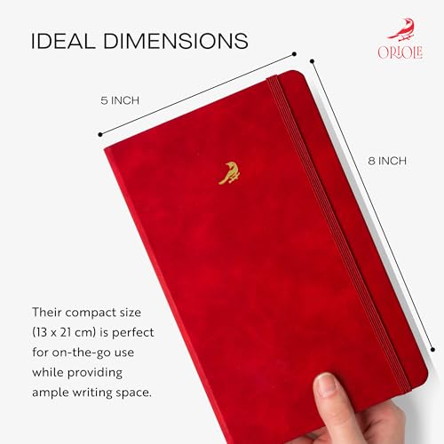 Oriole Vegan Leather Ruled Notebook - Cherry Red | 176 Pages of Thick Lined Paper | Soft Touch Hardcover Journal (5 x 8 in) with Gold Foil Bird Design & Luxury Gift Box - color: Cherry Red